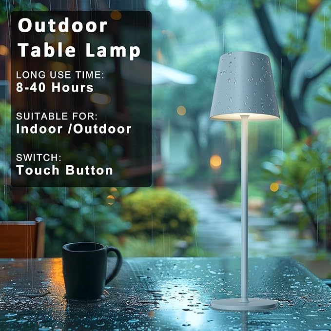 Kakanuo Cordless Table Lamps Pack of 4, Portable LED Desk Lamp, Battery Operated Lamp, Wireless Rechargeable Lamp, 3 Color Stepless Table Lamp for Restaurant, Bar, Party, Camping and Bedroom - Blue