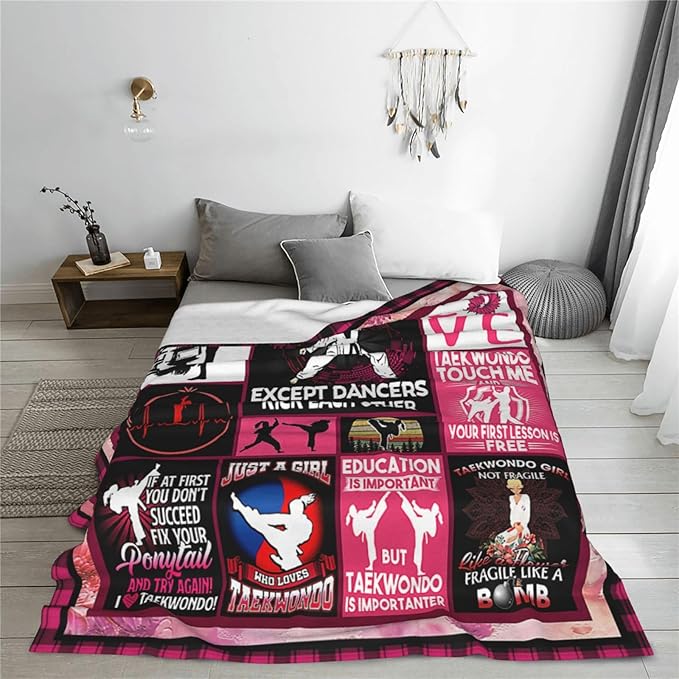Taekwondo Blanket Taekwondo Throw Blanket Soft Fleece Flannel Tae Kwon Do Bedding Kickboxing Judo Gifts for Women Girls Lovers Adults Stuff Plush for Couch Sofa Bed Room Decor 50"X60"