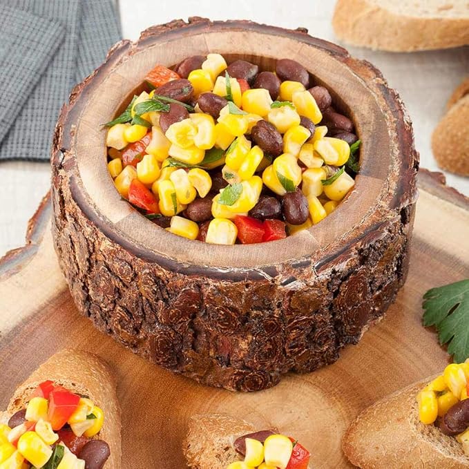 Restaurantware-10 Ounce Wood Serving Bowl, 1 Small Rustic Wood Bowl - Varnished With Bark Edges, Round, Natural Acacia Wood Soup Bowl, For Appetizers, Salads, Entrees