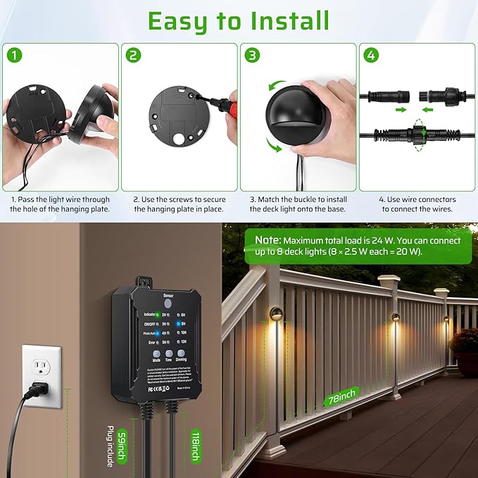 Low Voltage LED Deck Lights Kit, IP67 Waterproof Fence Lights with Transformer Timer and Photocell Sensor, Warm White Outdoor Landscape Step Lighting for Garden, Walkway, Stair Post Railing 6 Pack