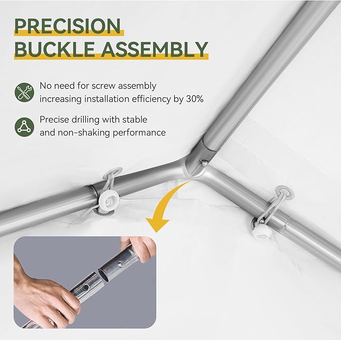 Aoxun 6x8x7 FT Outdoor Portable Storage Shed Tent with Roll-up Zipper Door and Window Portable Carport with Waterproof Tarp Galvanized Steel for Motorcycle, Generator, Bike Storage (White)