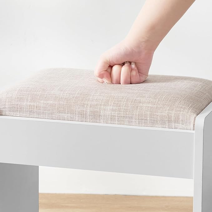 Vanity Desk with Mirror & Lights, Makeup Vanity with 6 Drawers, 6 Open Shelves and Power Outlet, 48” Storage Makeup Vanity Desk with Stool Bench for Women, Girls, Bedroom, White