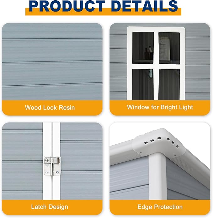5' x 3' Resin Storage Shed Outdoor, PP Material & Strong Structure for All Weather, Plastic Garden Shed w/Window for Garden, Backyard, Poolside and Lawn, 15mm Thick PP Board - Light Grey
