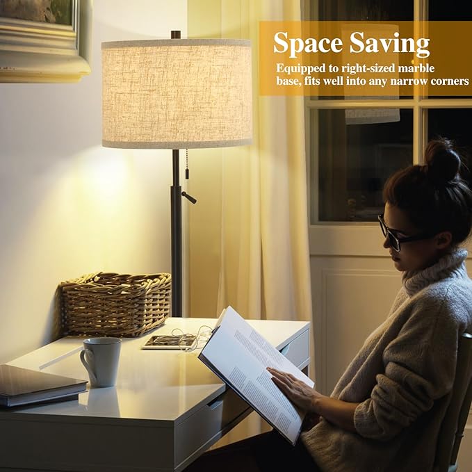 GyroVu Marble Floor Lamp, Adjustable Height Standing Lamp with Marble Base Tall Lamp with Pull Chain Switch Floor Lamps for Living Room, Bedroom & Office Bulbs Not Included(Black)