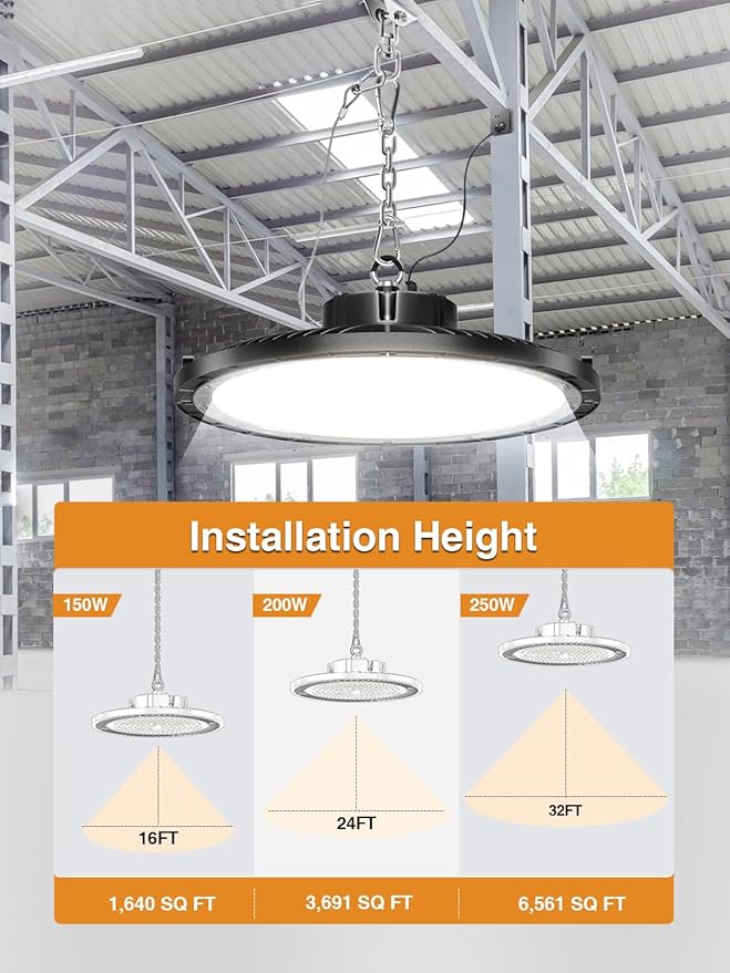 High Bay LED Shop Lights, 1 Pack, 150W, 5000K, 22500LM, UFO LED High Bay Light with 5' Cable(Eqv.600w Mh/Hps/Hid) Shop Lights for Garage Factory Workshop Warehouse Barn