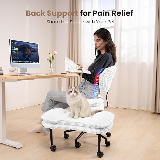 Cross Legged Office Chair, Ergonomic Cloud Criss Cross Desk Chair, Meditation Chair with Wheels, Height Adjustable Seat for ADHD, Wide Kneeling Chair with Back Support, Corduroy Fabric, White