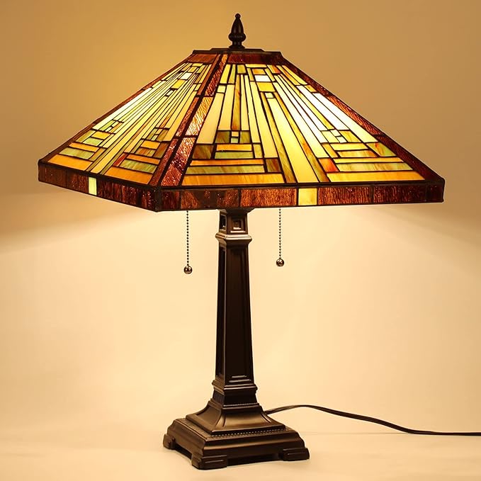 Capulina Tiffany Lamp Stained Glass Table Lamp 16X16X24 Inches Amber Brown Mission Tiffany Style Desk Lamp Decor for Bedrooms Living Room Study Home Office