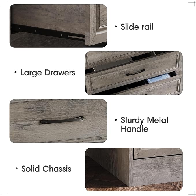 Fameill Dresser for Bedroom, 5 Drawer Tall Dresser Organizer, TV Stand for Livingroom, Chest of Drawers with Metal Handles, Ash Grey