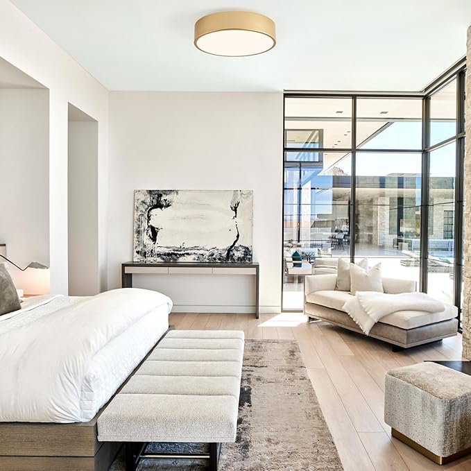 Modern Flush Mount Ceiling Light, 2-Light Round Gold, 11.8" Acrylic Shade for Bedroom, Kitchen, Living Room