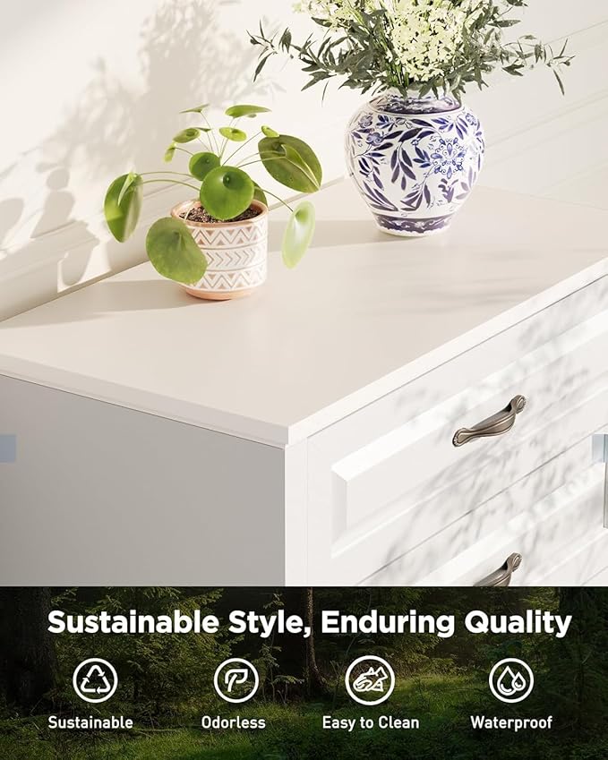 Pipishell White 5 Drawers Dresser Chests for Bedroom, 42.7 Inch Tall Wooden Dresser, Modern Storgae Organizer with Large Drawers & Bar Handles for Bedroom, Entryway, Hallway, White