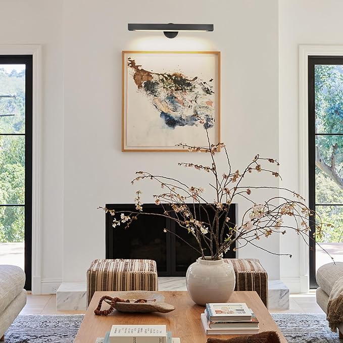 Black Picture Light, 24inch Hardwired Picture Lights for Wall,270°Rotatable LED Linear Picture Art Lights,Dimmable Picture Frame Light Bathroom Lighting Sconces for Living Room, Hallway,Kitchen