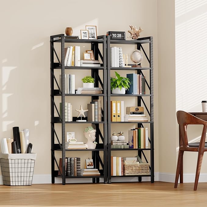 HOOBRO Bookshelf, 6-Tier Industrial Bookcase, Book Shelf Storage Organizer, Tall Bookshelf with Metal Frame for Living Room, Bedroom, Home Office, Kitchen, Black BB72SJ01