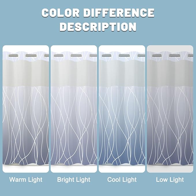 No Hook Ombre Blue Striped Shower Curtain with Snap in Liner Set - Hotel Shower Curtain and Liner Set with See Through Mesh Top Window,Machine Washable, 71x74 INCH