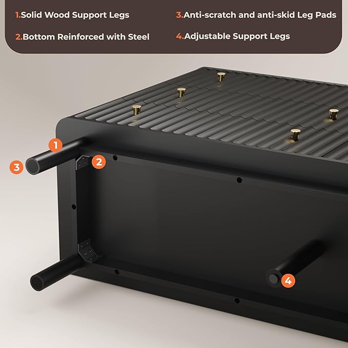 Fluted 6 Drawers Dresser for Bedroom, 54" Wide Modern Chest of Drawers with Faux Marble Top, Curved Profile Design, Solid Wood Legs, Wodden Dresser TV Stand, Storage Organizer for Bedroom, Black