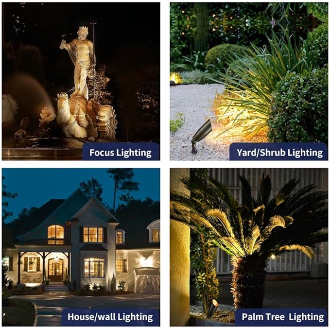 Brass Landscape Lighting Kit (4 Pack LED Spotlights) with 75W Low Voltage Transformer and Mechanical Timer and 100 Feet Cable and 20 Pack Wire Connectors for Outdoor Garden Patio