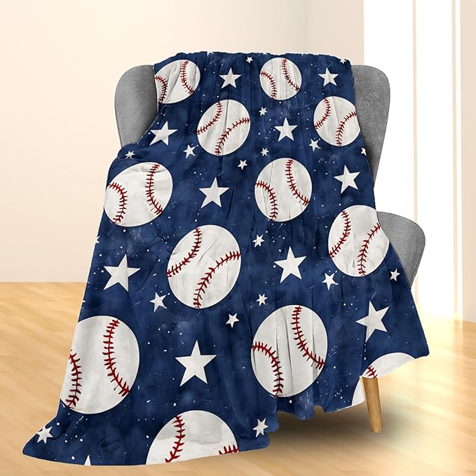 Baseball Blanket - Ultra Soft, Fluffy, Lightweight Flannel Throw Blankets for Couch, Bed, Travel, Outdoor - Cozy, Fuzzy Home Decor, for Adults Kids Men Boys Girls 80×60 in