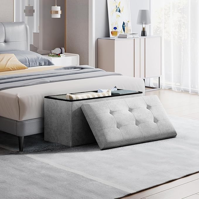 Storage Ottoman Bench, 30 Inch Ottoman Foot Rest, End of Bed Bench, Storage Chest, Load 700 lb, for Living Room, Bedroom, Entryway, Light Gray