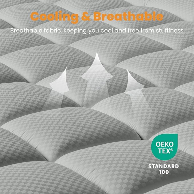 MATBEBY King Size Mattress Pad - Cooling Breathable Mattress Topper, Quilted Fitted Mattress Protector, Pillow Top Mattress Cover with 8-21" Deep Pocket, Machine Washable, Light Grey, 78x80 Inches