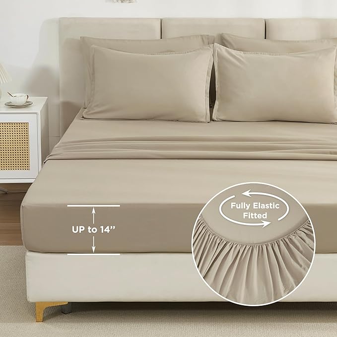 Litanika Comforter Full Size Set Khaki - 7 Pieces Bed in a Bag Full Bedding Comforter Sets, Plain Lightweight Bed Set with Comforter, Sheets, Pillowcases & Shams