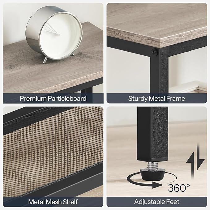 HOOBRO Narrow Console Table, Sofa Table, 4-Tier Industrial Hallway Table with Metal Mesh Shelf, Entryway Table with Adjustable Feet, for Entryway, Living Room, Hallway, Greige and Black BG79XG01