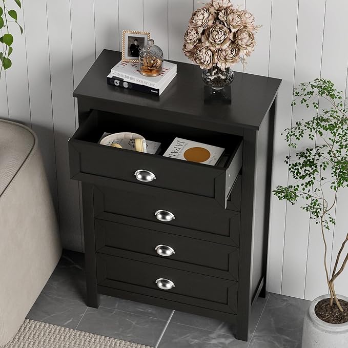 Farmhouse 5 Drawer Dresser for Bedroom, 47" Tall Dresser, Modern Black Chest of Drawers Organizer for Bedroom, Closet, Living Room, Entryway, Hallway