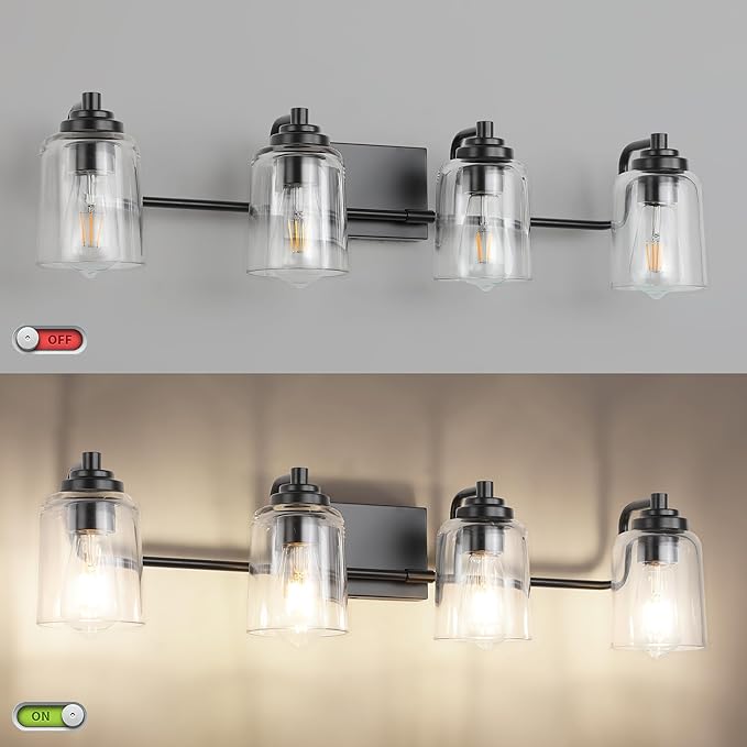 Solfart 4 Lights Matt Black Bathroom Vanity Lights Over Mirror