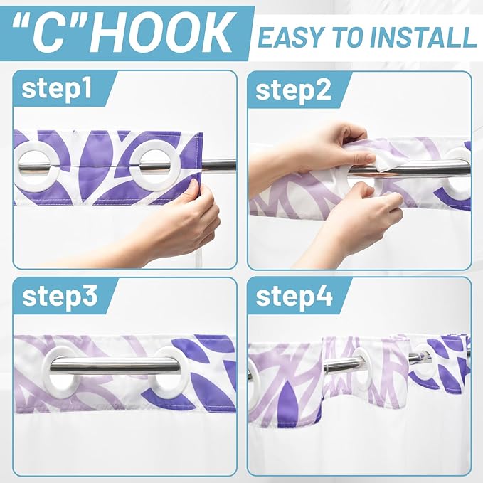 No Hook Shower Curtain with Snap in Liner - Dahlia Floral Shower Curtain - Fabric Waterproof Inner Liner, Plants Purple Grey Flowers Modern Cloth Shower Curtains - Machine Washable, 71 x 74