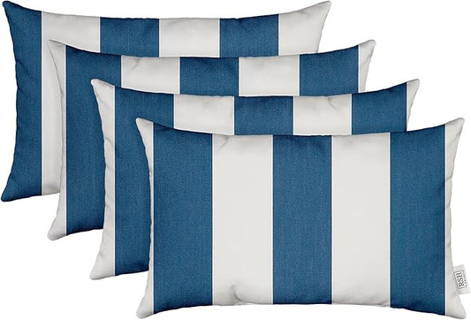 RSH DECOR: Sunbrella Lumbar Throw Pillows Set of 4 | 20" x 12" | Water and Fade-Resistant Performance Fabric | Outdoor Pillow Covers with Down-Alternative Inserts | Cabana Regatta