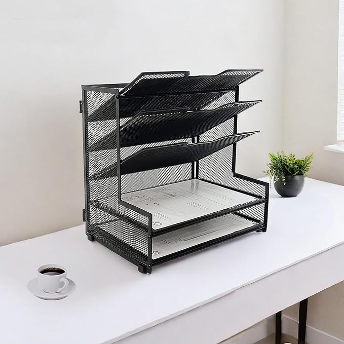 Generic 5-Tier Metal Mesh Desk Organizer, Office File Holder, Paper Organizer for Home Office Furniture, Black