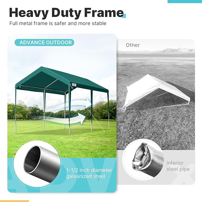 ADVANCE OUTDOOR 10x20 ft Heavy Duty Carport Potable Car Canopy Garage Party Tent Boat Shelter, Adjustable Height, with Leg Cloth, Green
