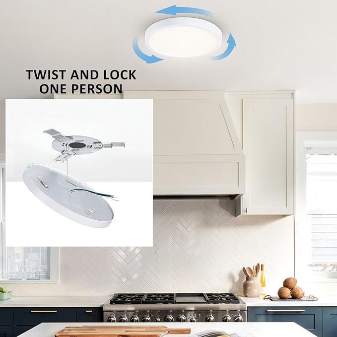 10 Inch LED Flush Mount Ceiling Light, Slim Dimmable Round Ceiling Light Flush Mount for Kitchen, Bedroom, Metal and Glass, Low Ceiling, White, 17W, 3000K