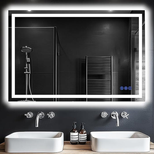 Antok 32"x 48" LED Bathroom Mirror with Lights, Anti-Fog, Dimmable, Lighted Vanity Mirror with Tempered Glass, Memory Function, 3 Light Modes, Safe Use, Horizontal, Vertical