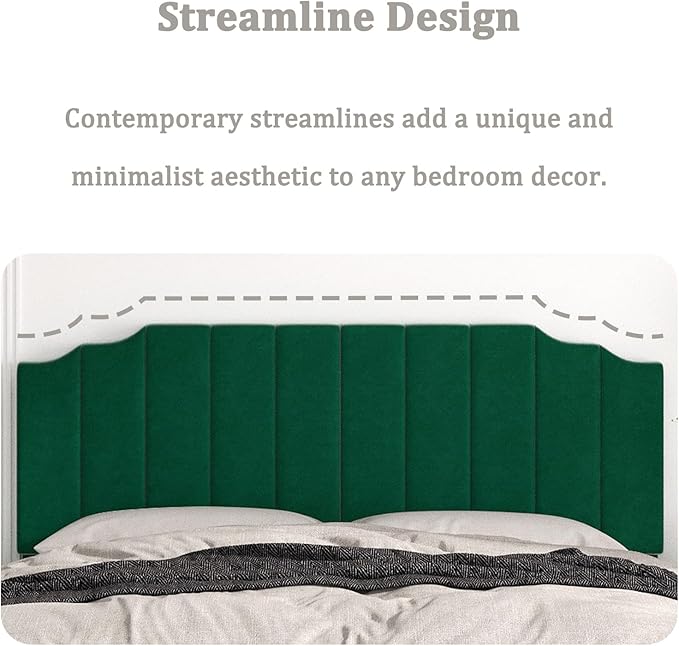 King Size Headboard Only, Velvet Wall Mounted Headboard King for Adjustable Bed Modern Upholstered Head Board Easy Assembly, Jade Green