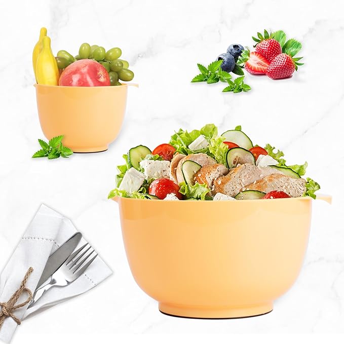 BoxedHome Nesting Plastic Mixing Bowl Set, 4 Piece Mixing Bowl Set with Pour Spouts, Size 1.7, 2.5, 3.5 and 4.5qt, for Prepping, Mixing, Baking, Cooking, Maize