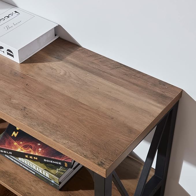 IBF Rustic Console Table, Industrial Wood and Metal Sofa Table, Hallway Entry Table for Home Living Room, Long Horizontal Bookshelf Entryway Table with Retro Vintage Storage Shelf, Rustic Oak, 47 Inch