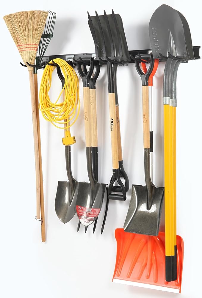 Clamping Garage Wall Organizers, 48inch Wall Mount Folding Chair Rack, Heavy Duty Garage Tool Organization, Shovel Hangers Yard Tool Hook, Hold Up to 420lbs (48Inch Black)