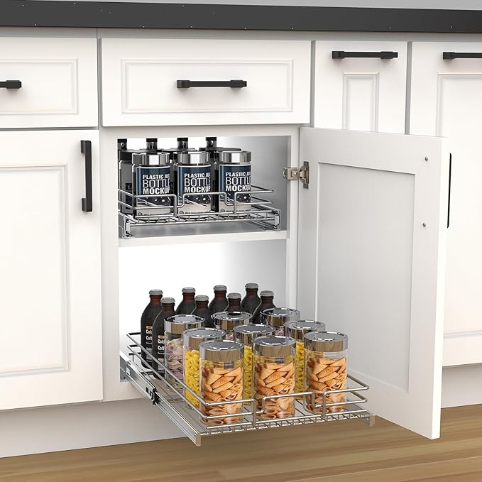 Pull Out Cabinet Organizer, 23 * 21 IN Heavy Duty Wire Metal Chrome Slide Out Drawers For Kitchen Cabinets, Doesn't Include Door Fittings