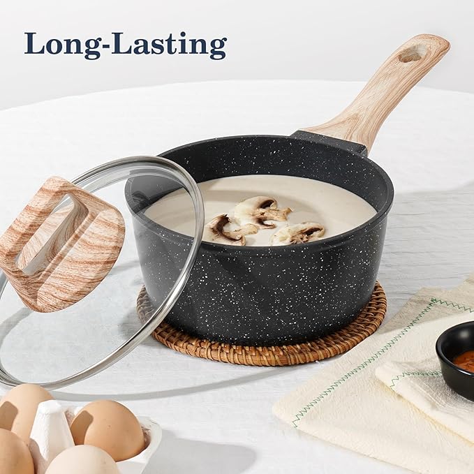 12 Pcs Pots and Pans Set Non stick, Cookware Sets Black Granite Induction Cookware, Non-toxic Healthy Nonstick Kitchen Cooking Set with Frying Pans Set, Saucepans (PFAS/PFOA/PFOS Free)