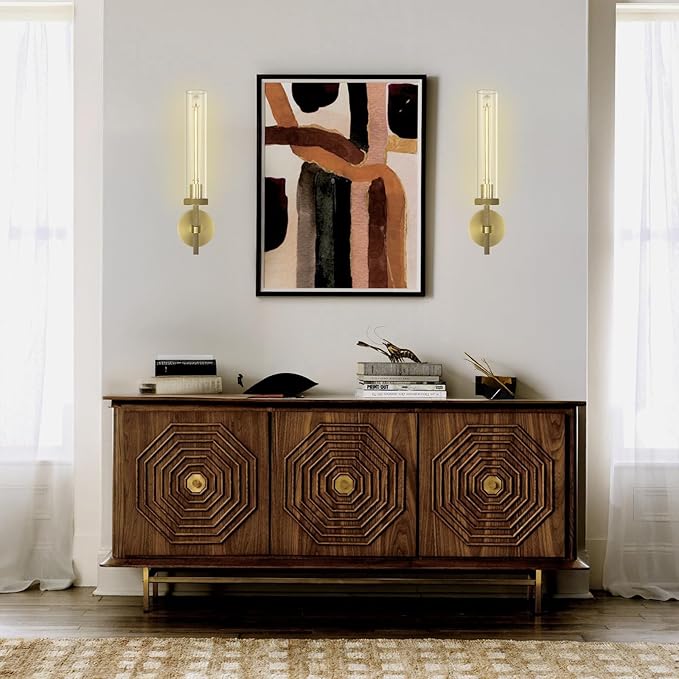 Modern Brass Wall Sconces, Glass Tube Sconces, Gold Bathroom Vanity Light Fixtures, Indoor Wall Sconces for Living Room Bedroom Hallway Kitchen Bathroom Mirror(Including Bulb)