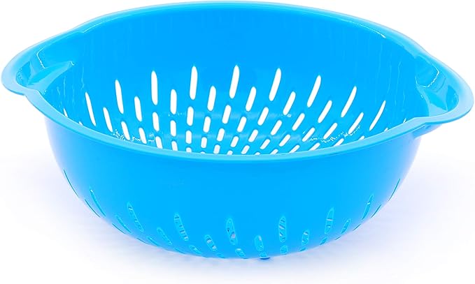 Mintra Home Mixing Bowl w/Colander (Large 4.5L, Blue) - For Washing & Draining Fruits And Vegetables - Heavy Duty Plastic for Baking, Cooking Supplies - Dishwasher Safe