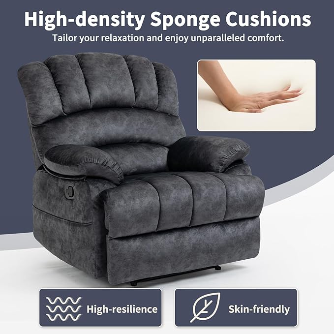 Large Recliner, 23" Wide Seat, A Recliner with Three Position, Recliner Chair Oversized with Two Side Pockets, Dark Gray