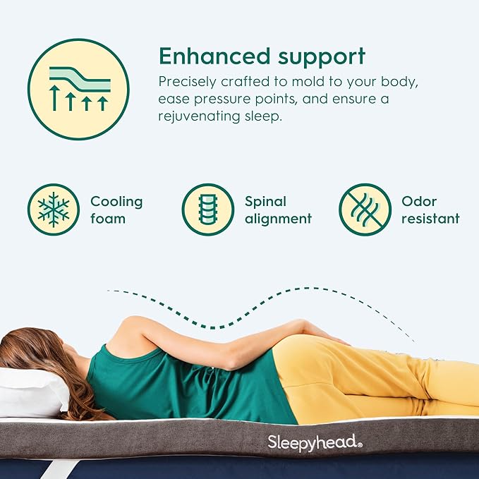 Sleepyhead Twin XL 3 Inch Copper Infused Cooling Memory Foam Mattress Topper – Washable Cover, Thick & Comfortable College Dorm Bedding Pad, Dorm Room Essentials (XL Twin 3")