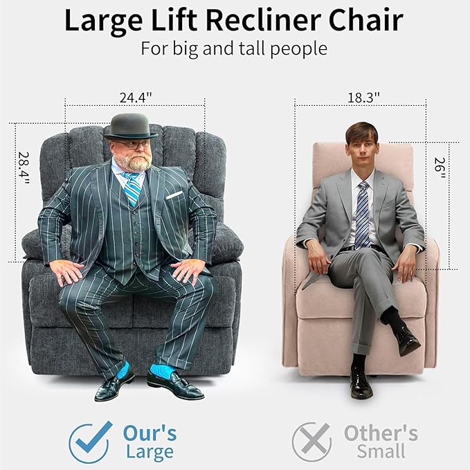 Power Lift Recliner Chair for Elderly People, Oversized Lift Recliner with Vibration Massage and Heat for Seniors with Charging Ports, Side Pockets, Chenille Fabric Blue