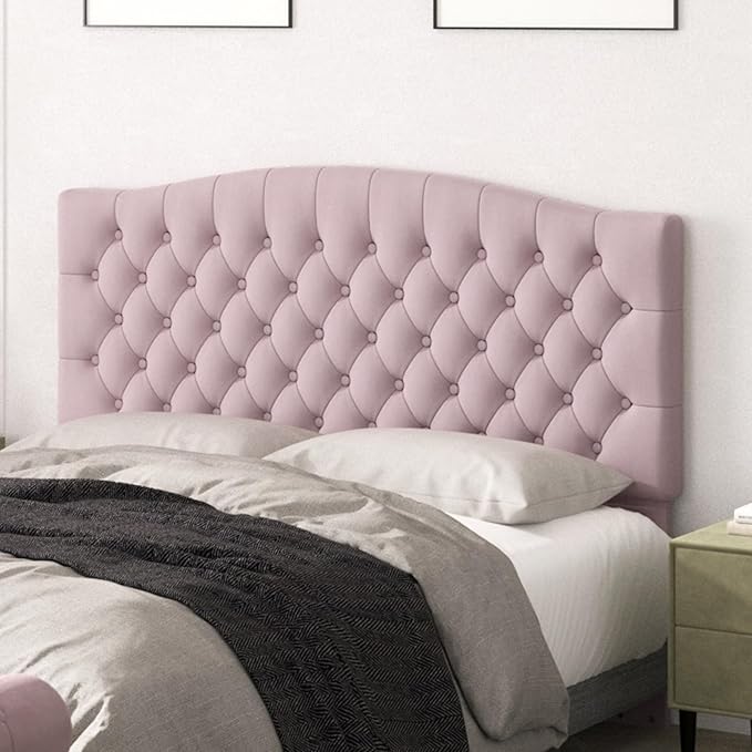 Queen Headboard Only, Upholstered Headboard for Adjustable Bed Velvet Tufted Queen/Full Size Wall Mounted Head Board with Solid Wood Legs Head Board, Pink