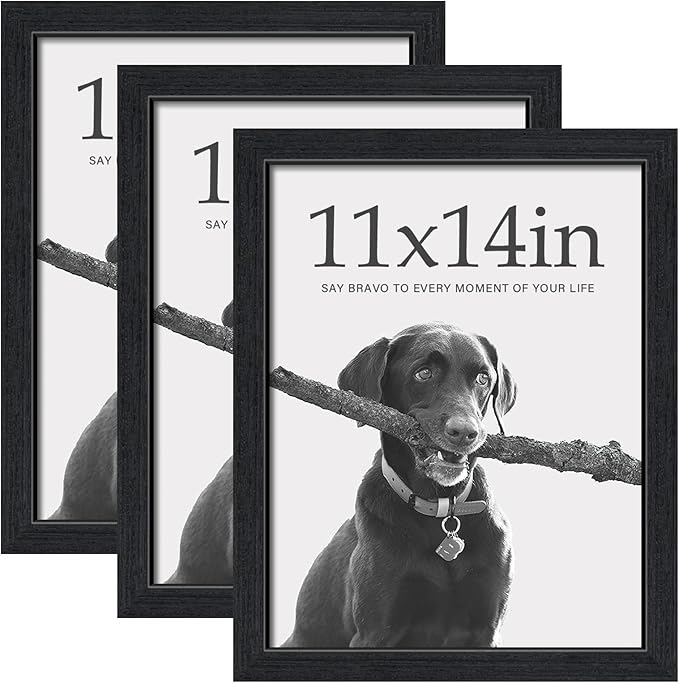 VCK 11x14 Black Oak Picture Frames 3 Pack, High-End Wood Wide Border Poster Frame, Multi-Directional Display Family Photos, Office Prints, Studio/Gallery/Home Artwork