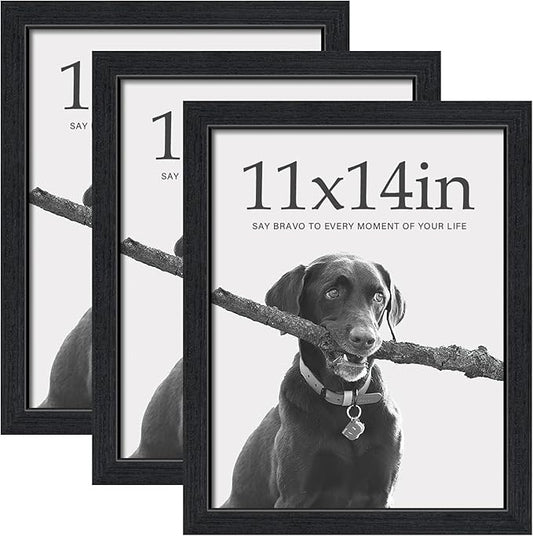 VCK 11x14 Black Oak Picture Frames 3 Pack, High-End Wood Wide Border Poster Frame, Multi-Directional Display Family Photos, Office Prints, Studio/Gallery/Home Artwork
