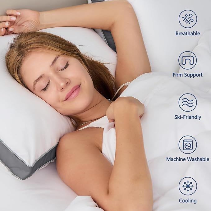 CozyLux Pillows Queen Size Set of 2, Soft Supportive 3D Down Alternative Bed Pillow for Sleeping 2 Pack Dark Grey, Luxury Hotel Quality Gusseted Bedding Pillow for Back, Stomach or Side Sleepers 18x28