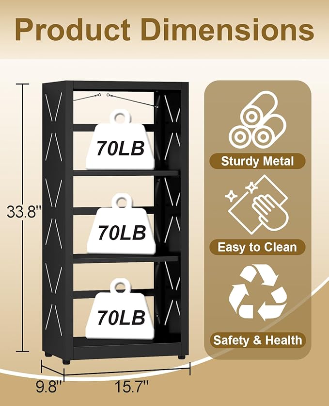 Steel Book Shelf, 3-Tier Adjustable Bookcase with Anti-Tip Kit & Leveling Feet, Heavy-Duty Metal Storage Organizer, Modern Corner Shelves for Bedroom, Garage, Home Office