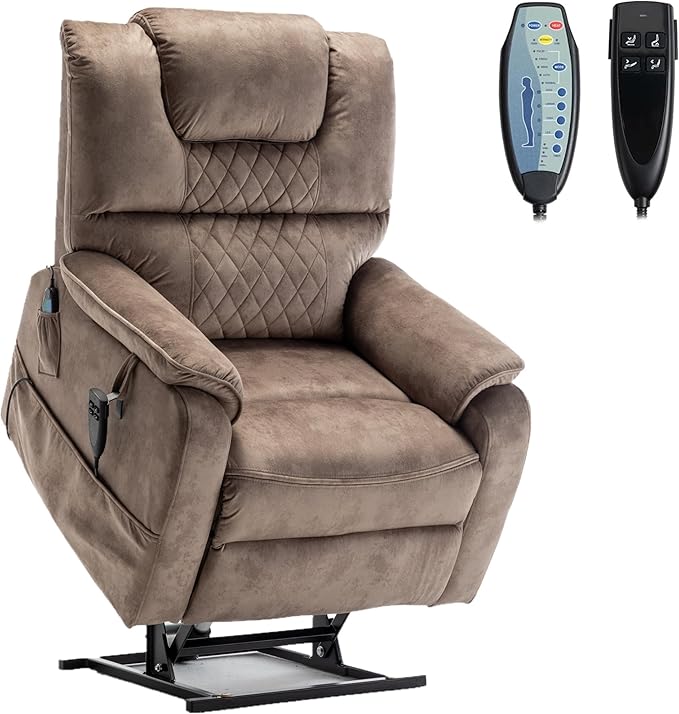 Lift Chair Recliner Lay Flat 180-Degree, Heavy Duty, Infinite Position Electric Recliner Chair Lift Chair with Massage and Heat, Dual Motor Power Stand Up Lifting Recliners for Seniors (Brown)