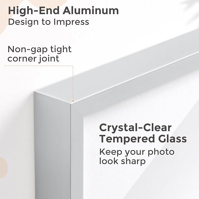 16x20 Metal Picture Frame For Wall With Mat For 11x14, 16''x20'' Aluminum Photo Frames With Tempered Glass, Minimalist Modern Poster Frame Horizontal And Vertical Formats, Silver